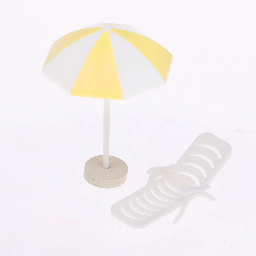 5 Set Miniature Deck Chair Beach Umbrella Dollhouse Colorful Scenes Decor / Photography Props