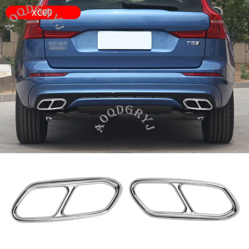 

Car Styling Fit For Volvo XC60 2018-2019 Chrome Stainless Steel Rear Bumper Tail Throat Exhaust Molding Trim Cover 2pcs