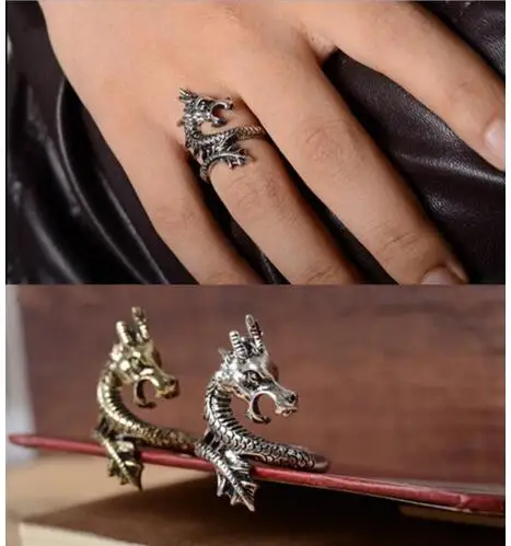

Gothic punk Vintage Benming year Zodiac Dragon personality exaggerated domineering dragon ring men and women ring 1pcs