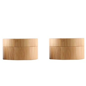 

2Pcs 50G Bamboo Container Wood Cream Jar Portable Travel Cosmetic Empty Bamboo Cosmetic Jar with Lid Reuse