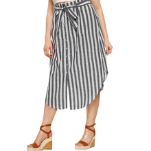 Для женщин миди Высокая талия юбка макси в полоску с карманами плюс Размеры плиссированные сапоги до середины икры хлопчато-льняные юбки с завышенной талией юбки с мультяшными героями Модные Повседневные# F