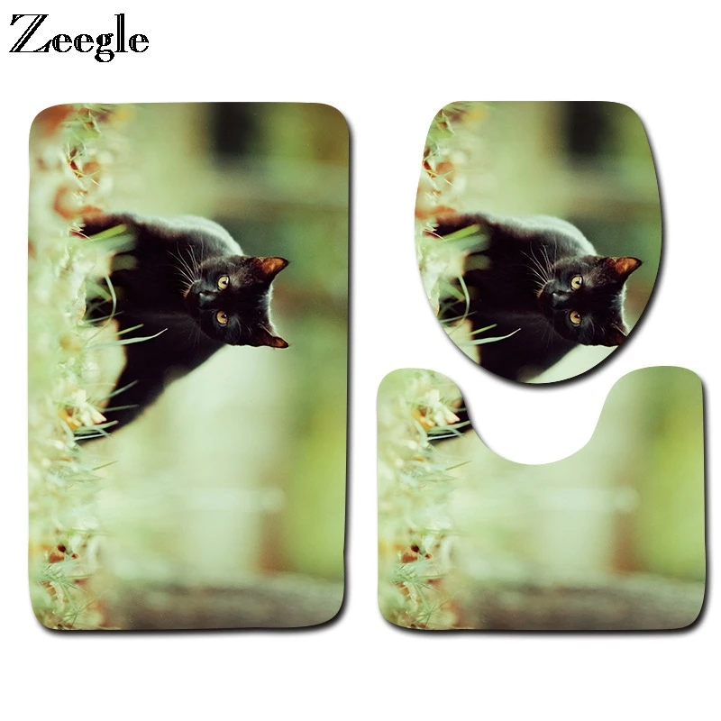buy Zeegle HD Cat Printed 3Pcs Microfiber Bath Mats For Bathroom Non Slip Floor Carpet Mattress Washable Toilet Rugs Set Lid Cover