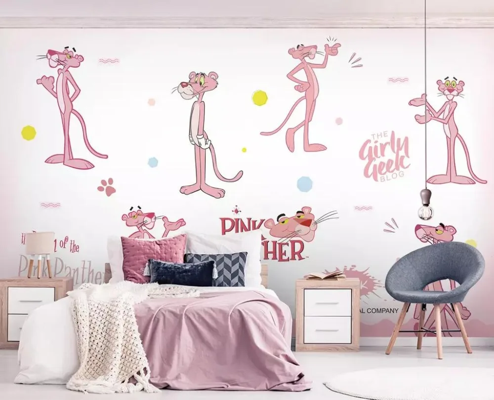 Pink mural wallpaper pink leopard cartoon wallpaper mural children room  background wall decoration mural 3d wallpaper|Wallpapers| - AliExpress