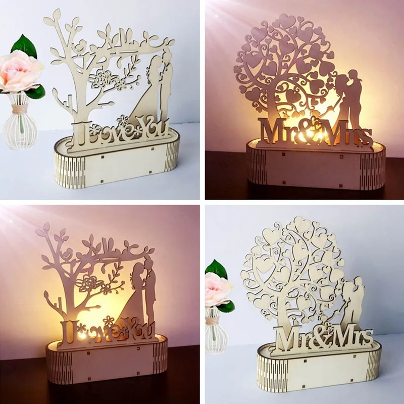 Деревянные украшения DIY ночник Mr & Mrs свадебное украшение деревенский декор для