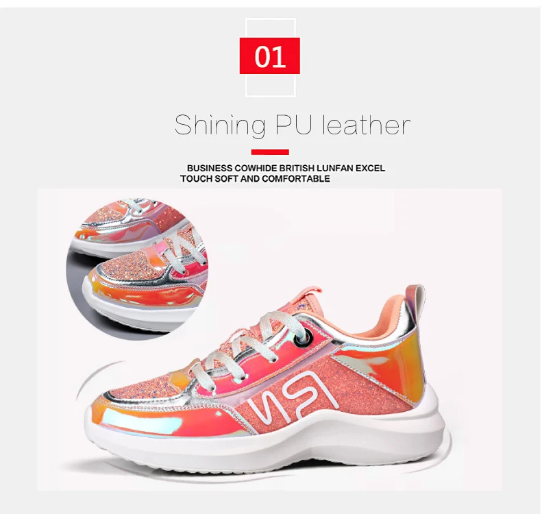 2019 Spring Sneakers Women Shiny Bling Lace-up Flats Shoes Women Basket Femme Trainers Shoes Chunky Sneakers creepers (3)