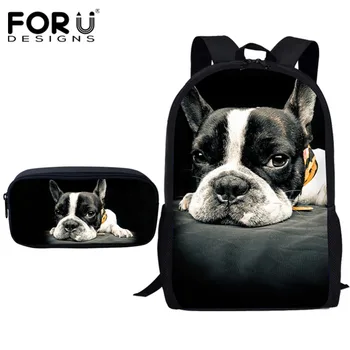 

FORUDESIGNS School Bag Teenager Boys Girls Children School Bags Cute Pug Dog Printing Students Schoolbag Kids Kawaii Schoolbag