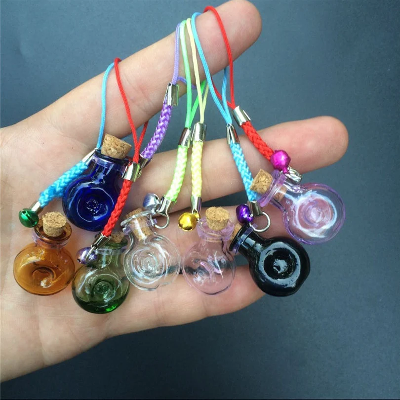 

Small Glass Bottles with Mini Braided Nylon Rope Keychains DIY Small Perfume Jars Glass Pendants Mixed Color 7pcs 10 Sets