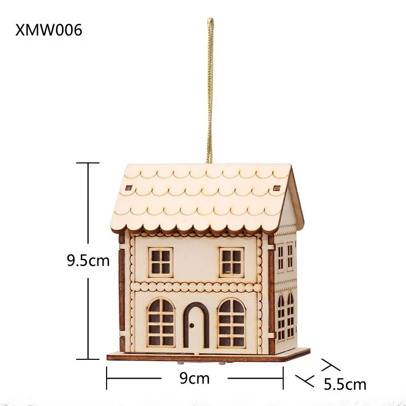 Рождественские деревянные декорации, украшения, светодиодный светильник, деревянный дом, Рождественская елка, украшение, винтажные рождественские деревянные подвески, украшения