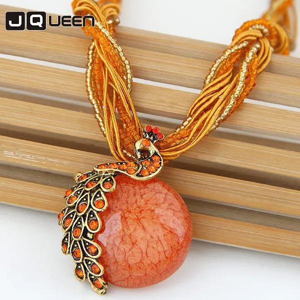 

Exaggeration Crystal Necklace Bohemia Peacock Woman 2018 New Chain Ethnic Retro Folk Style Sweater Chain Necklace Jewelry