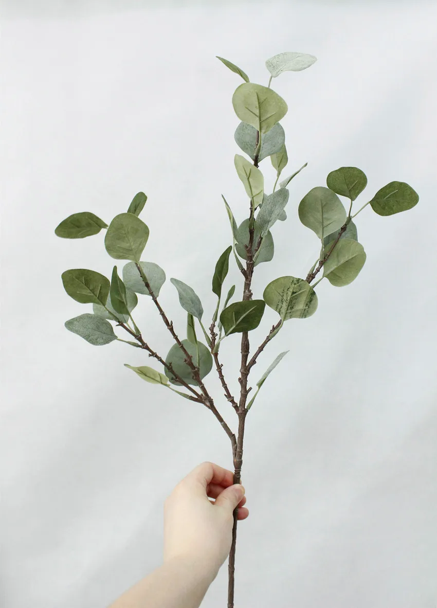 60 см искусственные растения листья эвкалипта искусственные зеленые горшечные растения для свадьбы украшения дома искусственные ветки - Цвет: Зеленый
