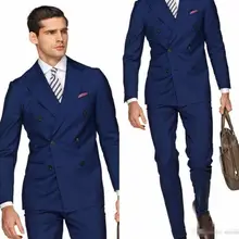 Итальянский стиль темно-синий смокинг жениха двубортный Блейзер 2 шт. обтягивающий Официальный Мужской костюм на заказ Мужские свадебные костюмы