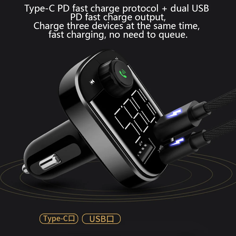 Автомобильный MP3 Bluetooth плеер тип-c Быстрая зарядка карта без потерь двойной 2 USB порта fm-передатчик держатель чашки USB зарядное устройство радио C21