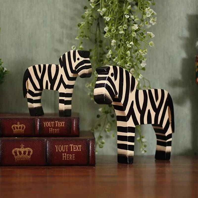 

2PC/SET Wooden Crafts Home Decoration Accessories Modern Wooden Zebra Statue&Sculpture Zebra Statues For Home Decoration