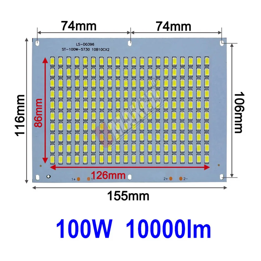 Полный Мощность светодиодный floodling PCB 10 Вт 20 Вт 30 Вт 50 Вт 70 Вт 100 Вт 200 Вт SMD5730 СВЕТОДИОДНЫЙ печатной платы, Алюминий пластина для Светодиодный прожектор - Испускаемый цвет: 100W 155x116mm