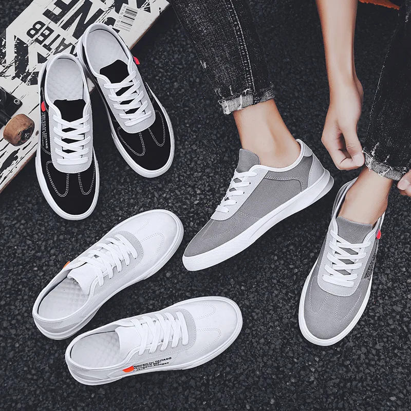 2019 Canvas Skate Shoes Men Low Help Male Shoe School White Shoes Ventilation Screen Cloth Motion Casual Shoes Shoes Sneakers