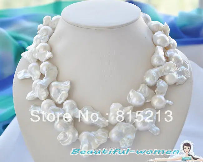 ddh001185 BIG 2row WHITE KESHI BAROQUE REBORN PEARL NECKLACE | Украшения и аксессуары