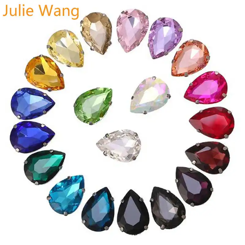Julie Wang 50 шт. стеклянные стразы в форме капли с зажимами кабошон каплевидный