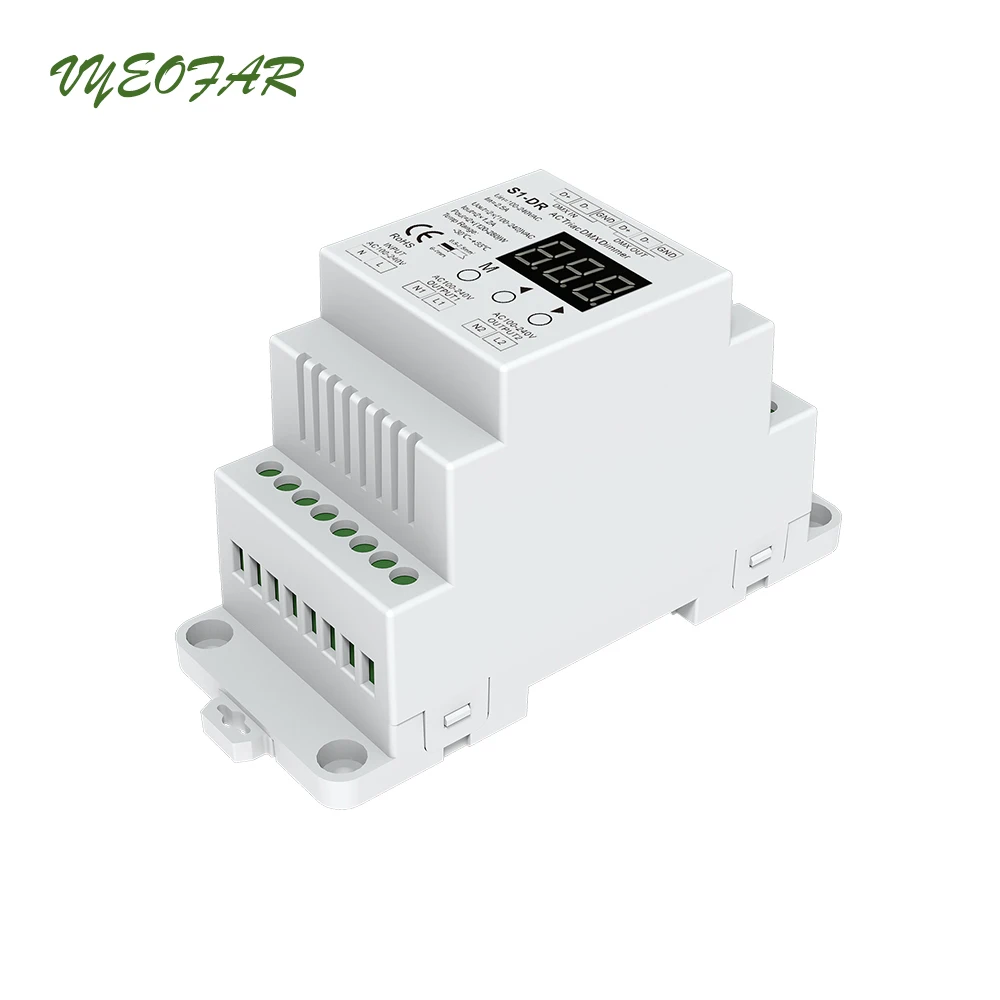 Новый S1 DR светодиодный AC симистор DMX512 диммер 100V 240V Мощность Вход 2 x 1.2A Выход din