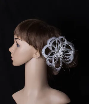 

charming white feather flower fascinator headwear brooch colorful mesh race hair accessories show hat suit for all season MYQ091