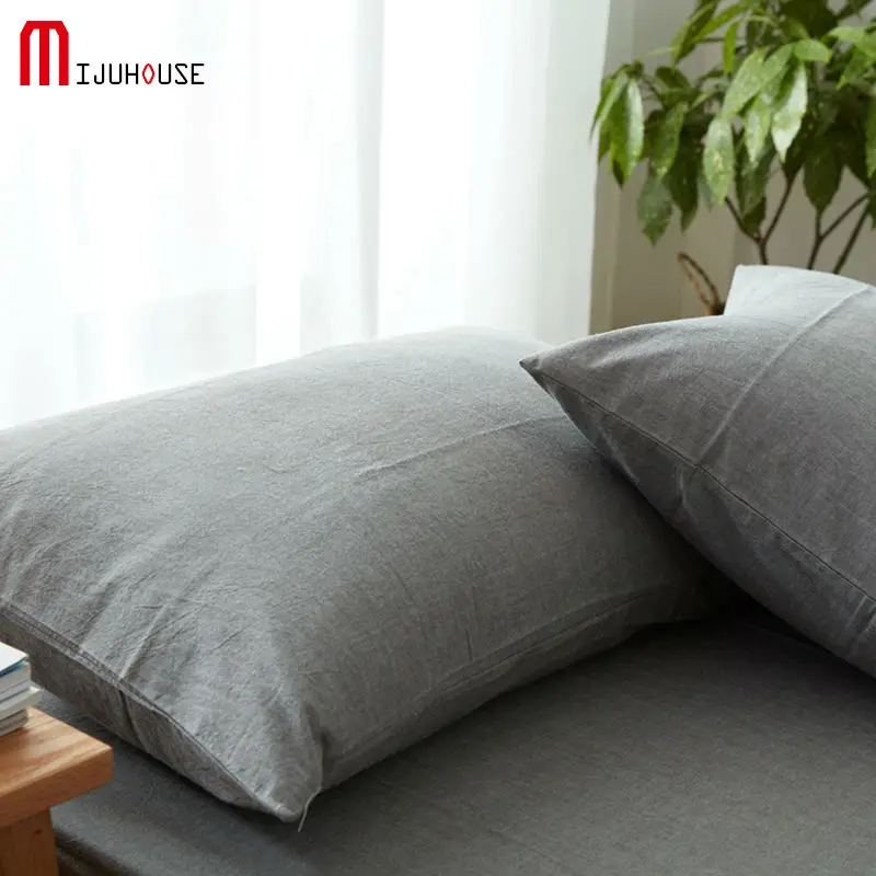 

Washed Cotton Pillow Case 2Pcs Solid Color Pillowcase Washed Home One Pair Brief Style Custom Pillow Shams 48x74cm Free Shipping