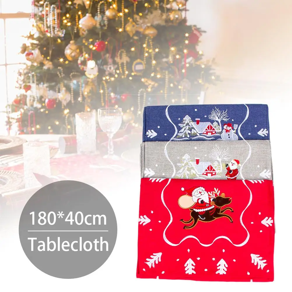 

180x40cm Christmas Tablecloth Decorative Xmas Santa Claus Home Party Table Decorative Santa Claus Tapestry Red Table Runners