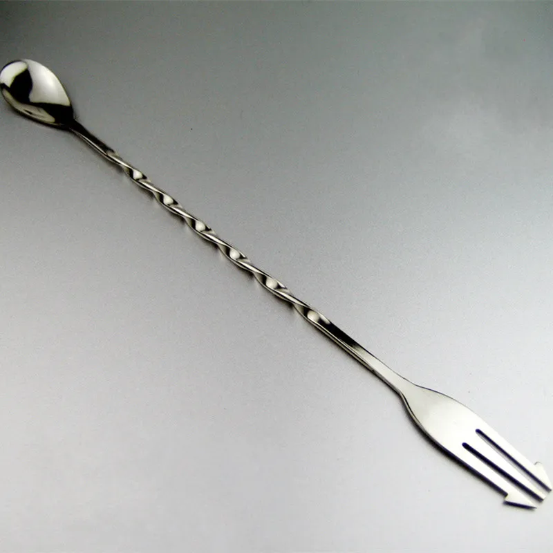 2pcs stainless steel long handle spoon cocktail coffee tea spoon with fork, stir bar