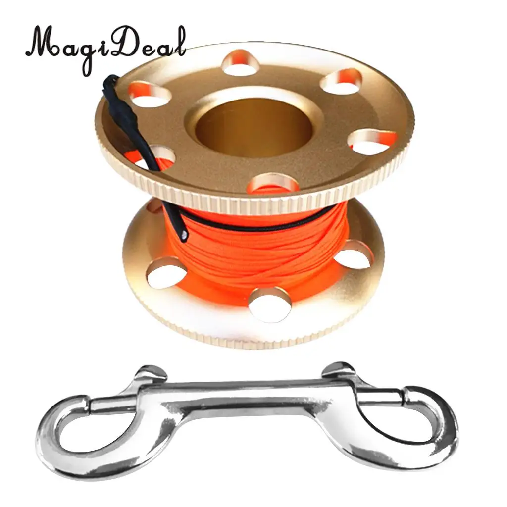 MagiDeal Ultralight Aluminum Alloy Scuba Diving Diver Finger Reel Wreck Cave Tech Spool, Dual End Bolt Snap Clip & 20m/50m Line