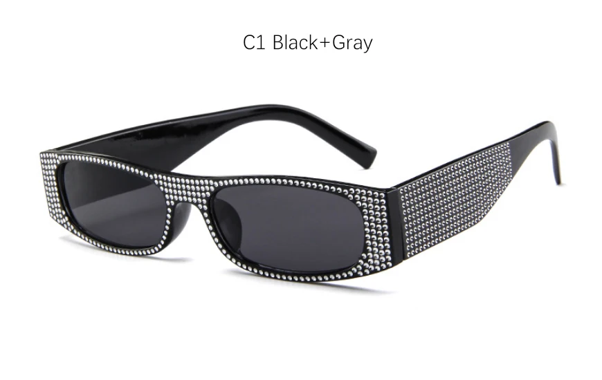 Роскошные квадратные солнцезащитные очки с кристаллами в стиле ретро, маленький итальянский бренд, итальянский бренд, женские солнцезащитные очки с бриллиантами, черные, розовые оттенки - Цвет линз: C1 Black Gray