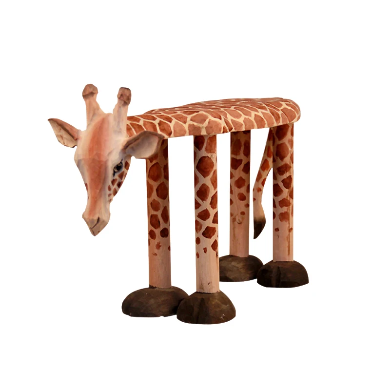 Hand-Carved Solid Wood Giraffe Shoes Stool Ornaments Seat Animal Shaped Wooden Chair for Baby Kids 1-4 Years Designer Furniture Hand-Carved Solid Wood Giraffe Shoes Stool Ornaments Seat Animal Shaped Wooden Chair for Baby Kids 1-4 Years Designer Furniture