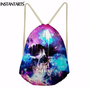 

INSTANTARTS Galaxy Star Skull Printing Drawstring Bag Women Casual School String Backpack for Girls Boys Daily Small Beach Bags