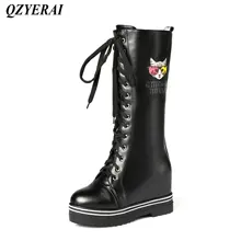 QZYERAI New ladies motorcycle boots thin band combination inner heigh female boots fashion womens shoes