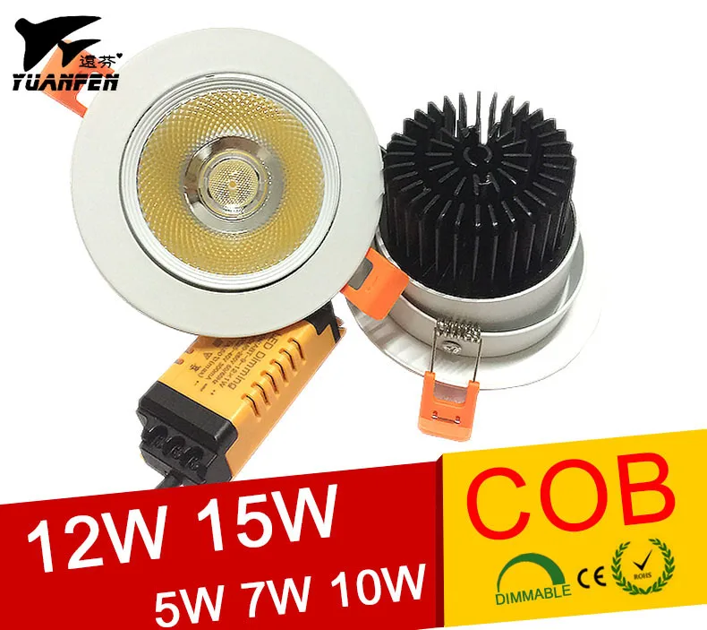 

10pcs/lot Dimmable LED Downlight 5W 7W 10W 12W 15W 85-265V COB LED DownLights Dimmable COB Spot Recessed Down Light Bulb