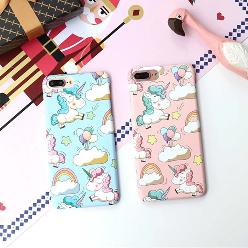 

Cartoon Unicorn Phone Case For iPhone 6 s 7 8 Plus case Cute Animal Smooth Touch Hard PC Capa Cover For iPhone X Funda Coque
