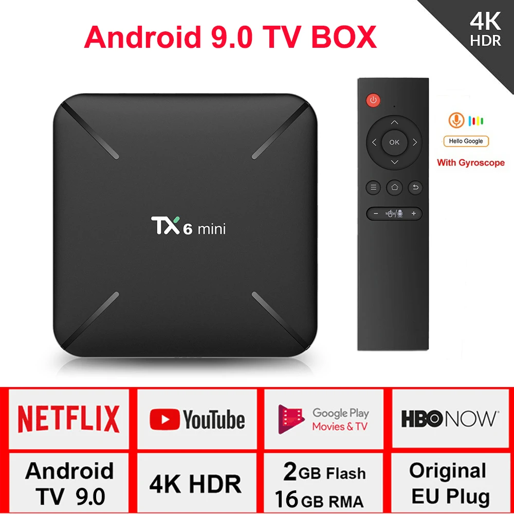 

TX6 Mini Max Smart tv Box Android 9.0 2 GB 16 GB 1080p 4K Wifi Google Play Netflix Voice Remote Set Top Box Media Player Android