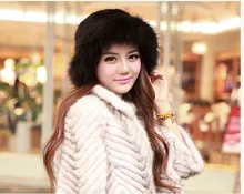russian women sun hat style fox fur trim real mink knitting fur hat for women