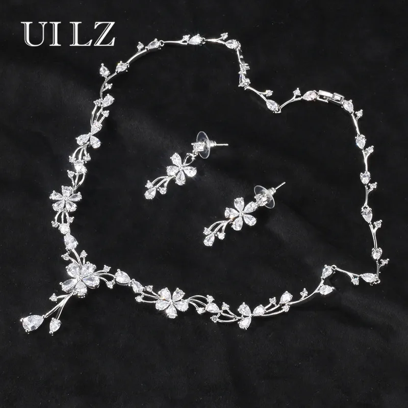 

UILZ Custom Fashion Cubic Zirconia Flower Sliver Color Jewelry Set For Women Wedding Anniversary Attractive Jewelry Set US442