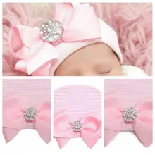 Трикотажные шапки без полей шапки в полоску с бантом для маленьких девочек и мальчиков, милые зимние теплые шапки принцессы