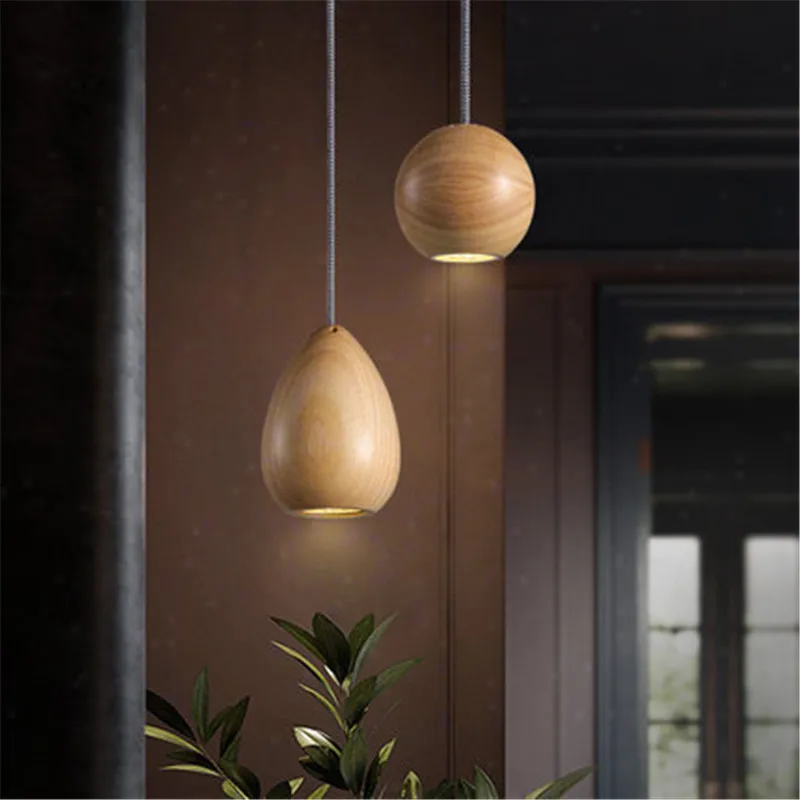 

Simple Loft Style Modern LED Pendant Light Fixtures For Dining Room Spherical Wood Droplight Hanging Lamp Indoor Lighting