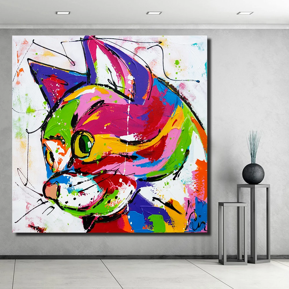 HDARTISAN Colorful Cat Animals Graffiti Oil Painting ...