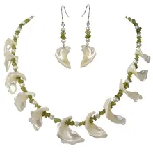 YACQ Перидот 925 Серебряное колье Ожерелье Висячие серьги Ювелирные наборы Подарки для женщин мама