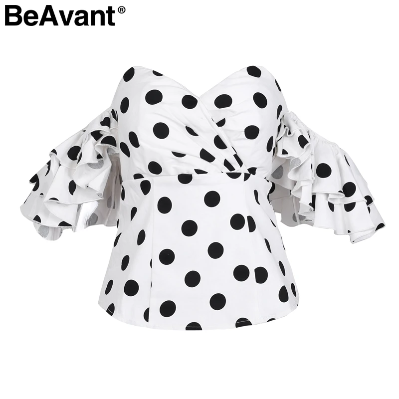 BeAvant Off shoulder slash neck sexy blouse Shirt women polka dot ruffle summer blouse 2018 NEW butterfly sleeve chic blouse top BeAvant Off shoulder slash neck sexy blouse Shirt women polka dot ruffle summer blouse 2018 NEW butterfly sleeve chic blouse top
