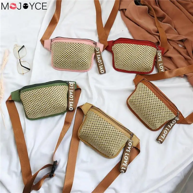 

Straw Woven Men New Fashion Shoulder Women Waist Fanny Packs Small Crossbody Chest Bags Women Wild Shoulder Bag Handbag