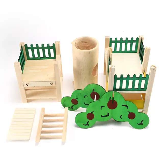 Wooden Hamster Playstand Playground Perch Gym Stand Playpen Ladders Exercise Playgym With Feeder Cage Accessories Exercise Toy 1