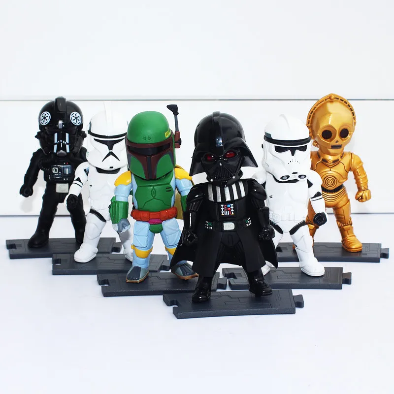 

6pcs/set 9cm Star Wars Darth Vader Clone Trooper Storm Trooper Boba Fett C-3P0 Light Action Toy Figures