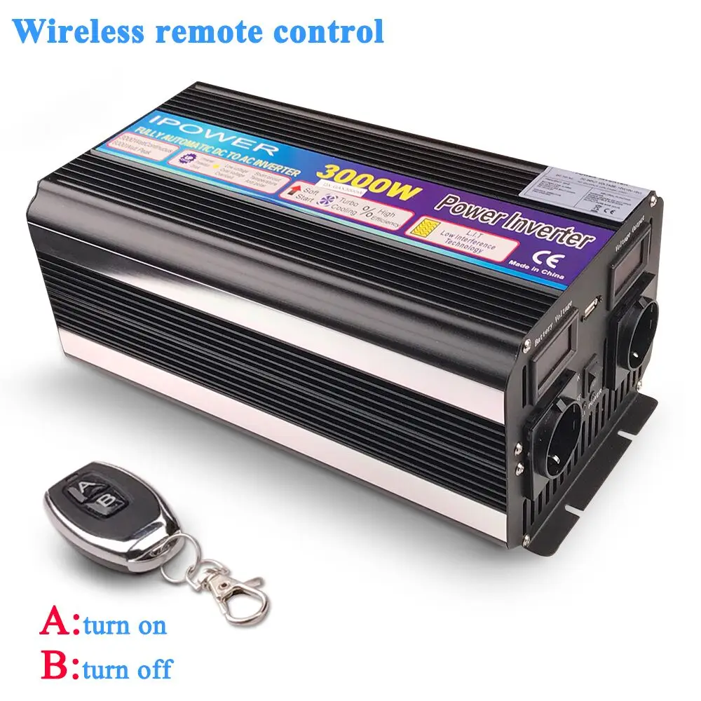 

3000W/6000W 12V DC to 220V- 240V AC Modified sine wave power inverter with wireless remote control Double Socket