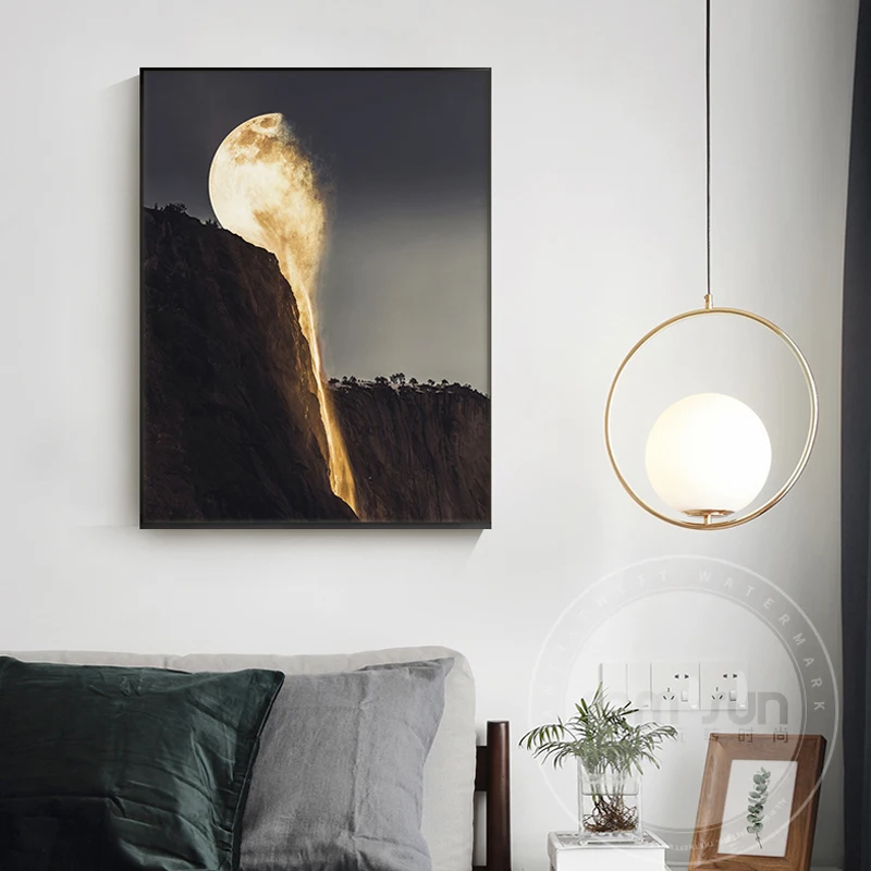 

Modern Abstract Orange Moon Poster n Print Unique Melting Moonlight Canvas Painting Decor Wall Art for Living Room HD Decoration