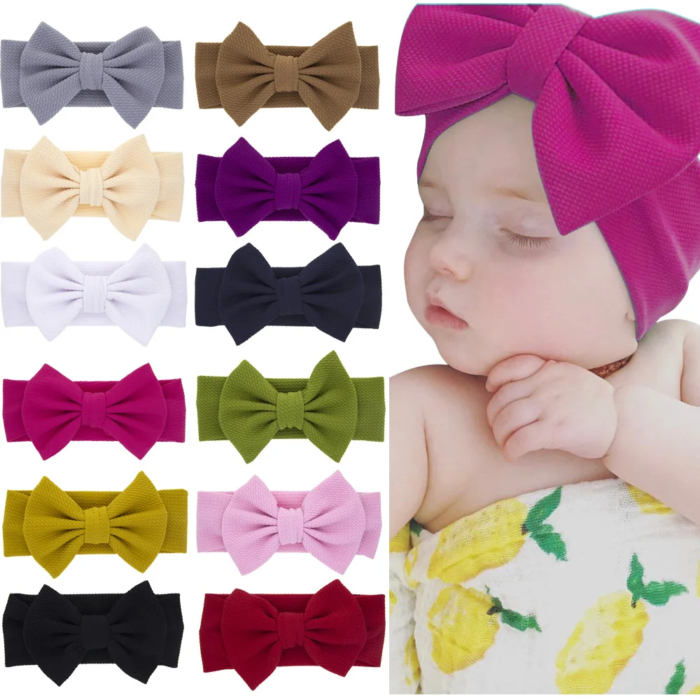 

New Elastic Bow Knot Girl Turban Solid Color Headwraps Baby Kids Nylon Headbands Toddler Infant Hair Accessories