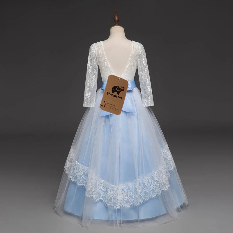 Flower Girls Dress 2018 New Cute Princess Party Wedding Gown Long Sleeve Kids Lace Dresses For Girls 10 Years Children Costumes (5)