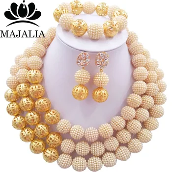 

Fashion african wedding beads beige plastic nigerian wedding african beads jewelry set Free shipping Majalia-271