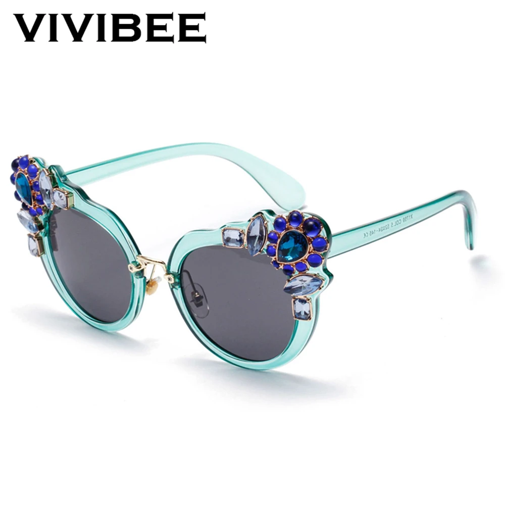 VIVIBEE Роскошные брендовые круглые солнцезащитные очки со стразами женские
